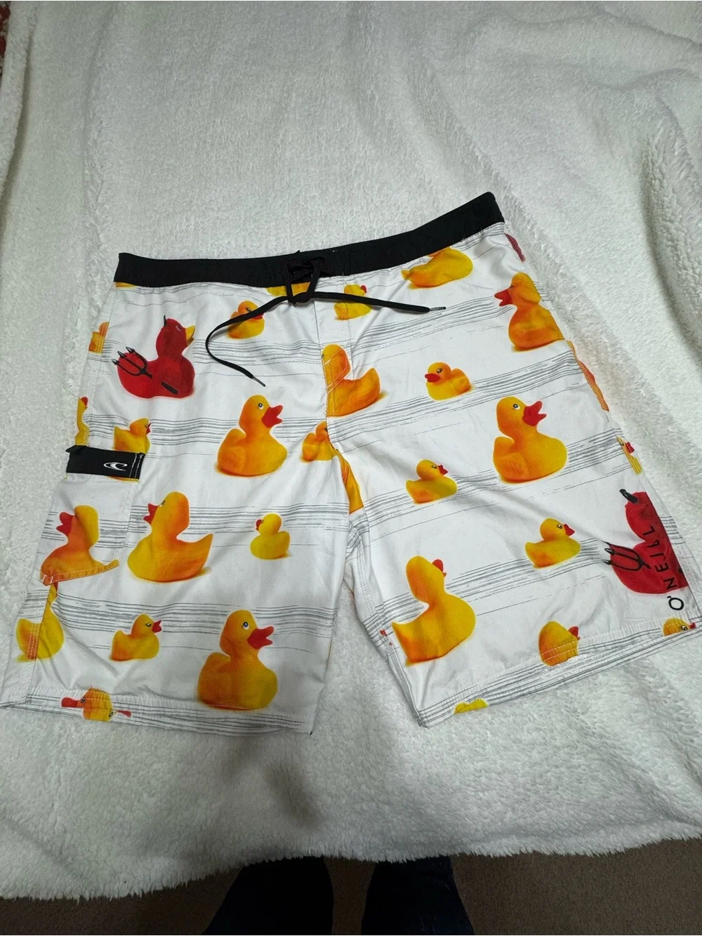 O'Neill Black and White Logo Waistband Swim Trunks